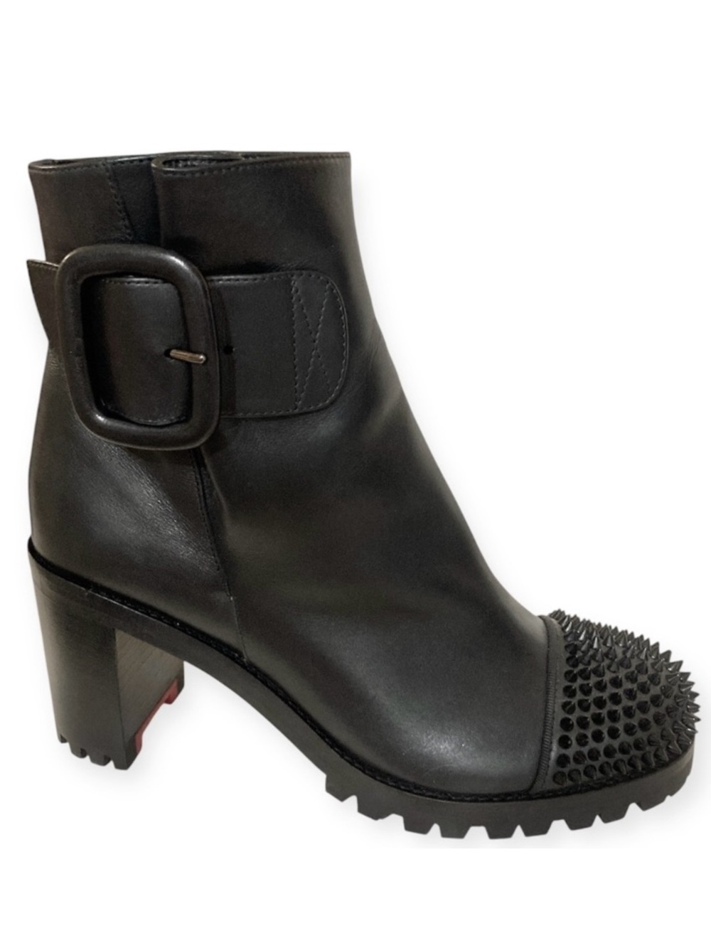 Christian Louboutin Olivia Snow 70mm Calf Leather Black Ankle Boots 35 1/2 Spike